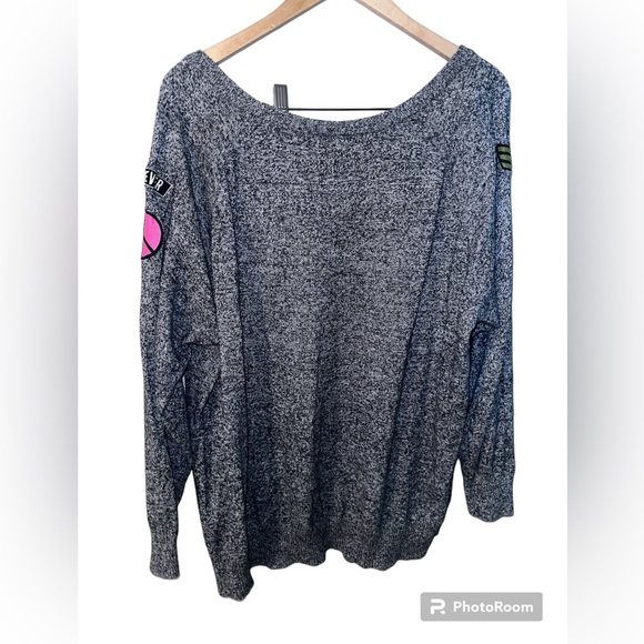 Torrid Marled Knit Patch Sweater Pullover In Black Gray Size 3X - Picture 4 of 8